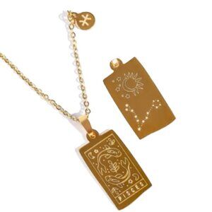 Pisces Zodiac Pendant Necklace 18K Gold Electro-Plated Stainless Steel - Gold